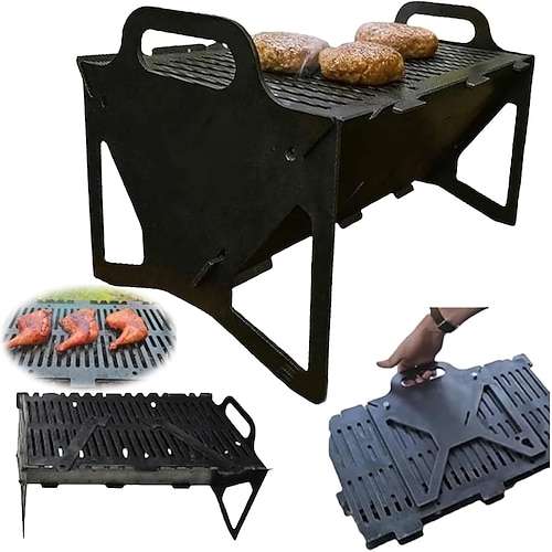 faltbarer Grill für einfache Lagerung, leicht tragbarer Schlitzgrill aus Stahl, zusammenklappbare Grills, perfekt für Camping, Reisen und Kochen im Freien Image