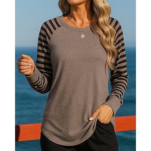 Damen Pullover Lässige Oberteile Langarm Oberteil Athleisure Herbst Mode Outdoor Joggen Laufen Sportbekleidung Sportkleidung Streifen Schwarz Rot Blau