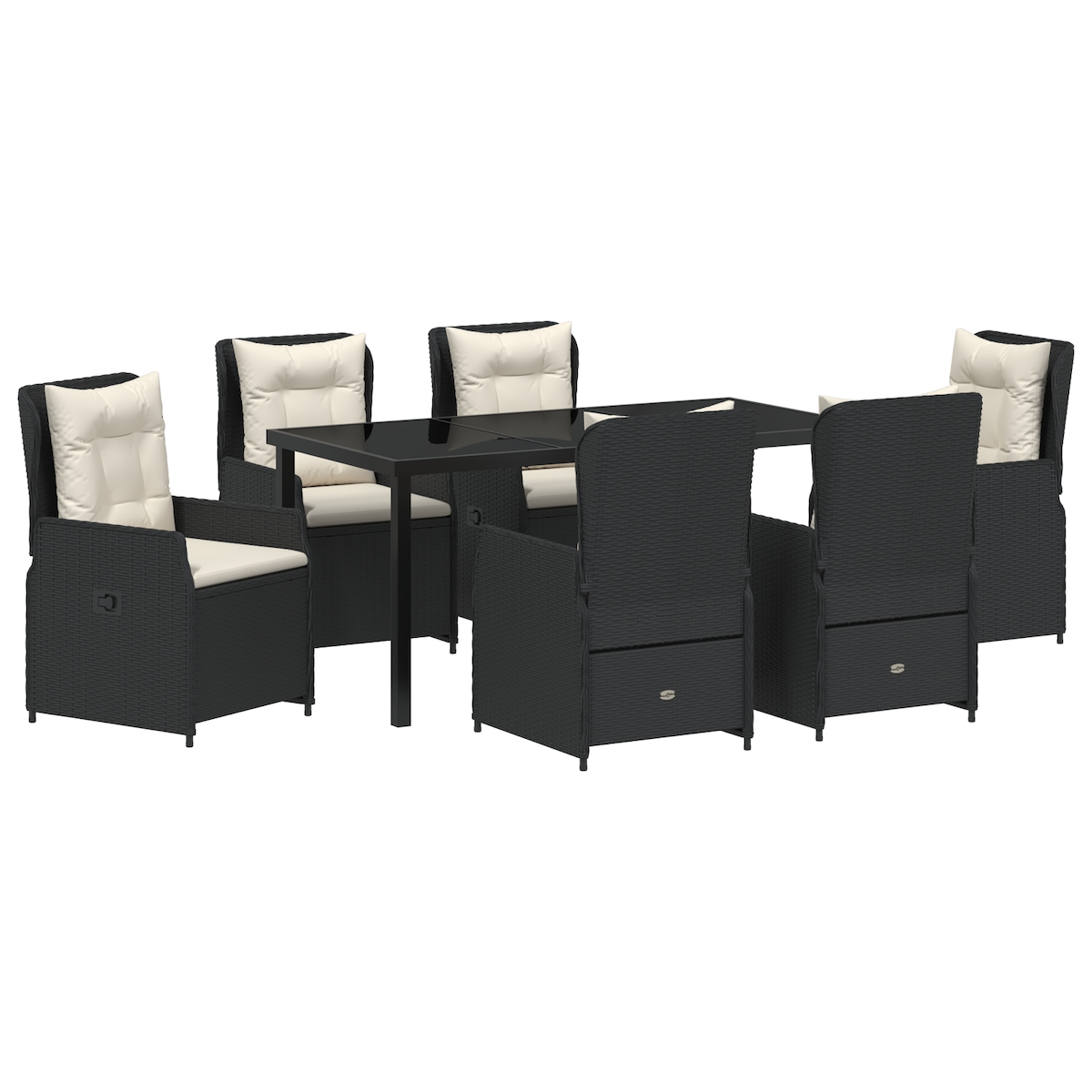 vidaXL 7-teiliges Garten-Esstisch-Set in Schwarz aus Poly-Rattan Image