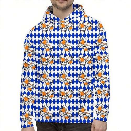 Kapuzensweatshirt Pullover Bayerisch München Deutsch alpin Bischofsärmel Grafik für Herren Erwachsene 3D-Druck für Karneval Oktoberfestbier Party Alltagstauglich Image