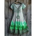 Musikfestival Damen Midikleid Freizeitkleid T-Shirt-Kleid Sommerkleid A Linie Kleid Urlaub Lässig Boho Strand Normale Passform Grafik Blatt Batik Kurzarm V Ausschnitt Rosa Blau Orange Grün Sommer