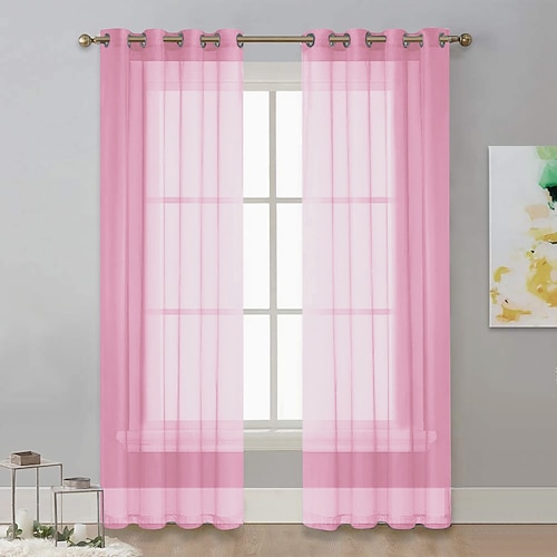 Gardinen, einfarbig, halbverdunkelnde Polyestervorhänge mit Ösen an der Oberseite – transparente Vorhänge für Wohnzimmer, Erkerfenster und Balkondekoration Image