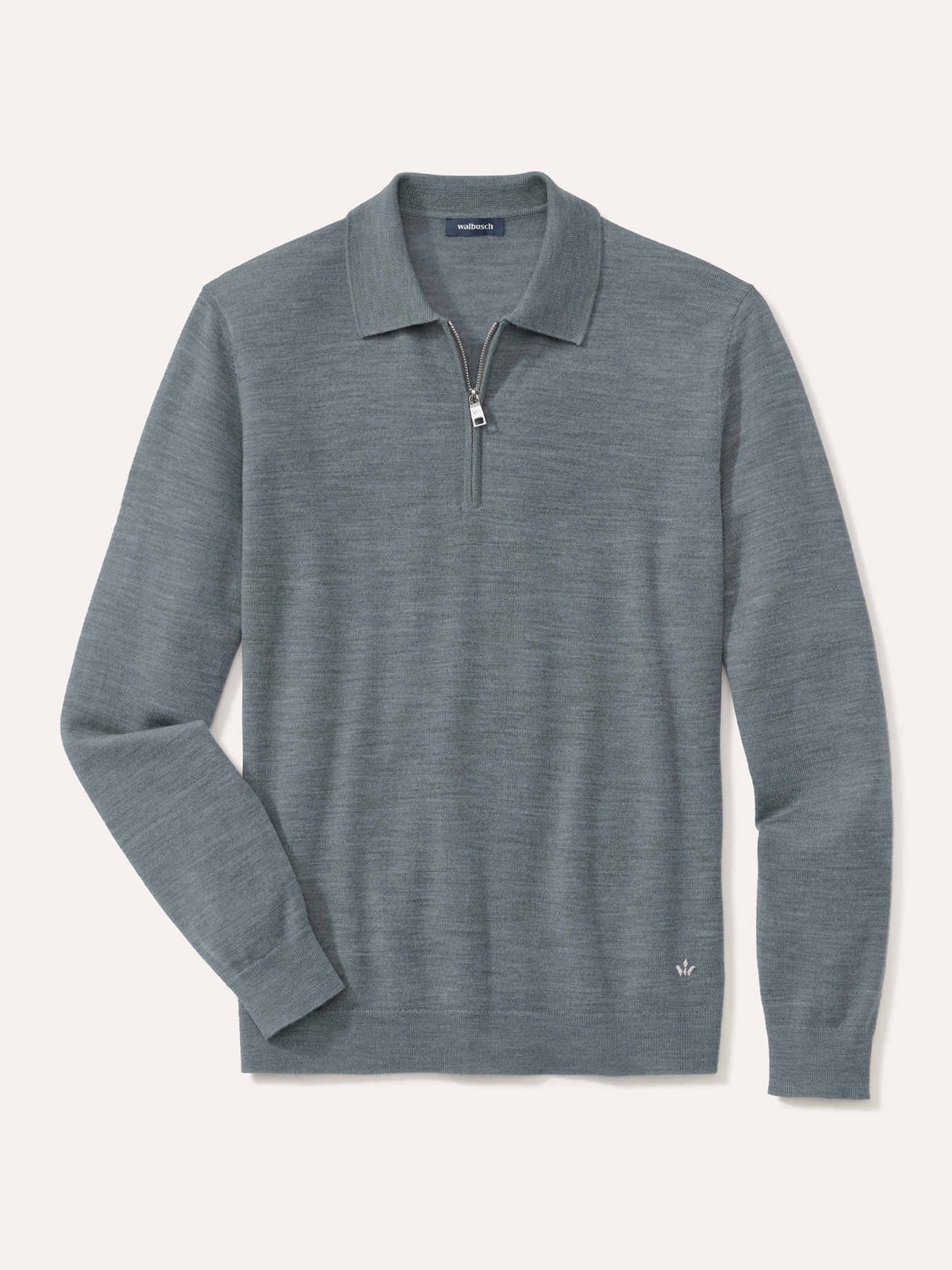Walbusch Herren Polo-Pullover Merino Extrafein Grau