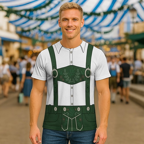 Bayerisch München Deutsch T-Shirt Ärmel T-Shirt Lederhosen T-Shirt Match Lederhosen-Print Grafik für Herren Erwachsene 3D-Druck für Karneval Oktoberfestbier Party Alltagstauglich Image
