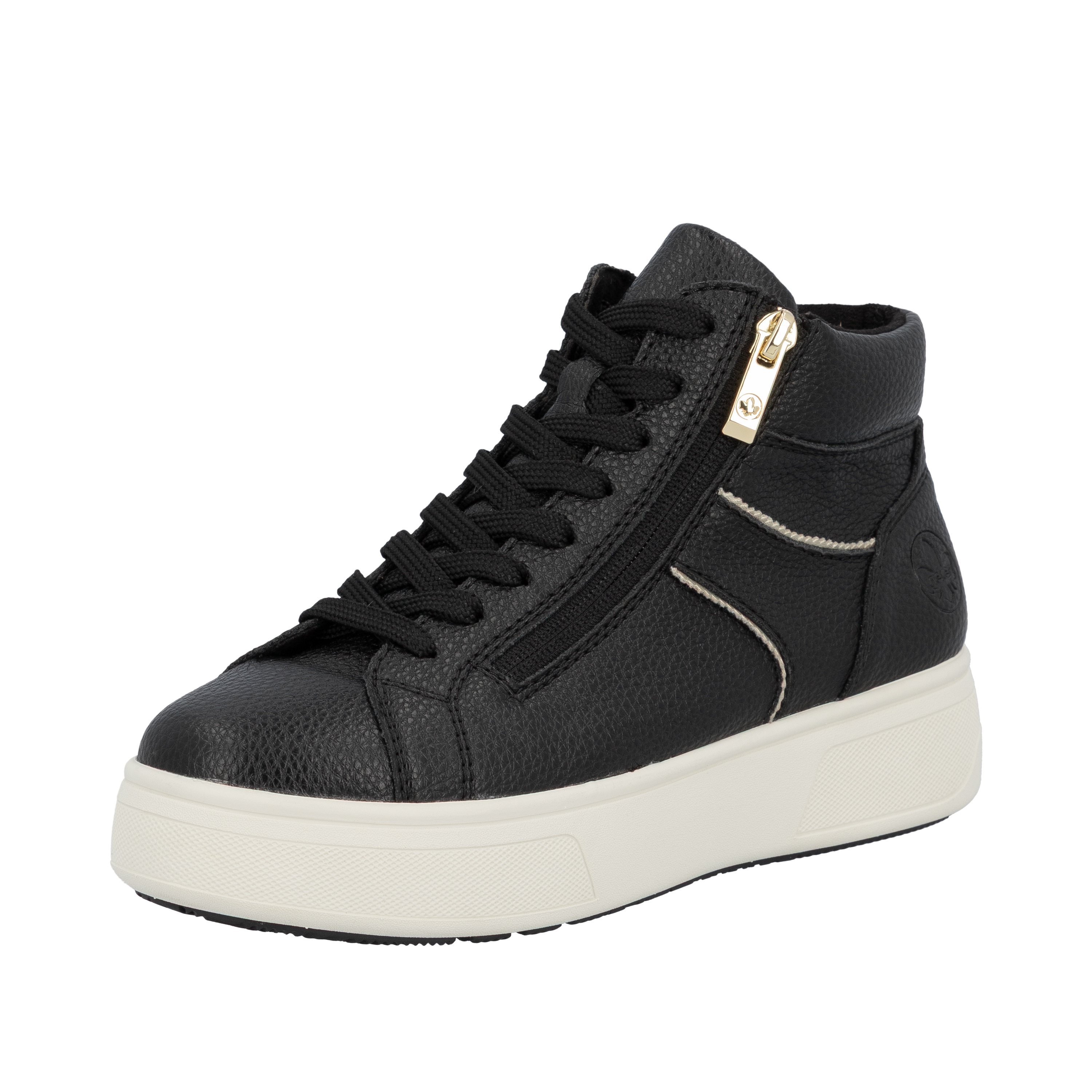 Plateausneaker RIEKER, Damen, Gr. 38, schwarz, Lederimitat, unifarben, Schuhe, Stiefelette, Boots, High Top Sneaker mit seitlichem Reißverschluss