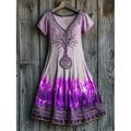 Musikfestival Damen Midikleid Freizeitkleid T-Shirt-Kleid Sommerkleid A Linie Kleid Urlaub Lässig Boho Strand Normale Passform Grafik Blatt Batik Kurzarm V Ausschnitt Rosa Blau Orange Grün Sommer