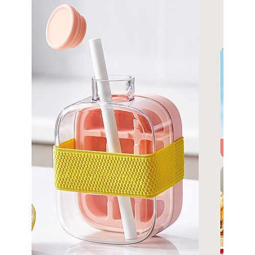 Eiswürfelflasche, 2-in-1-Wasserflasche mit berührungsloser Eiswürfelform, Deckel und Behälter, Flasche zur Eiswürfelherstellung, vertikale Eiswürfelform mit Strohhalmverschluss zum einfachen Lösen Image