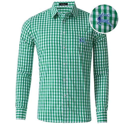 Oktoberfest Kariert Lederhosenhemd Hirsch-Druck Bayerisch Deutsch Wiesn Herren Karneval Bier Festival Stoff im traditionellen Stil Hemd Image