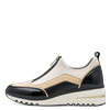 Slip-On Sneaker MARCO TOZZI, Damen, Gr. 36, schwarz (creme, schwarz), Textil, Lederimitat, kontrastfarbene Details, sportlich, Schuhe, Keilabsatz, Halbschuh, Freizeitschuh mit Front-Reißverschluss