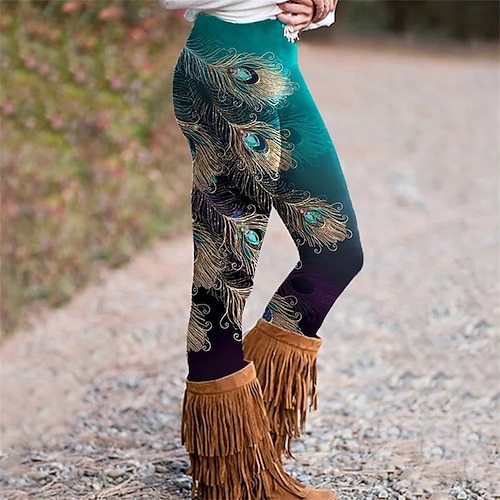 Damen Vikinger Hosen Hose Leggings Gemütliche Leggings Vintage Boho Volle Länge Hohe Taille Grafikdrucke Elastischer Bund Druck Atmungsaktivität Bequem Dehnbar Urlaub Straße Alltagskleidung Blau Braun Image