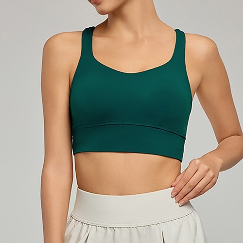 Damen Yoga-BH Panzer Sport-BH Unterwäsche Hohe Stützen Überkreuzter Rücken Einfarbig Sport Sportkleidung Rosa Blau Fitnessstudio Pilates Zumba Image