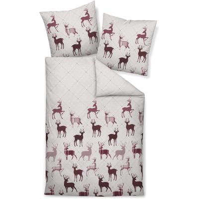 Bettwäsche JANINE "Feinbiber65180 06", beige bordeauxrot, B/L: 155cm x 220cm, , Feinbiber, B/L: 80cm x 80cm, Feinbiber, Obermaterial: 100% Baumwolle, Bettwäsche, mit Reissverschluss Image