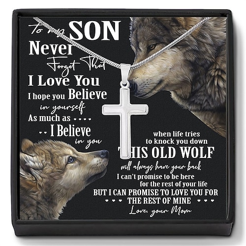 Collana con croce To My Son, regalo di Natale per lui, collana con ciondolo in acciaio al titanio da uomo, catena con croce minimalista da indossare tutti i giorni