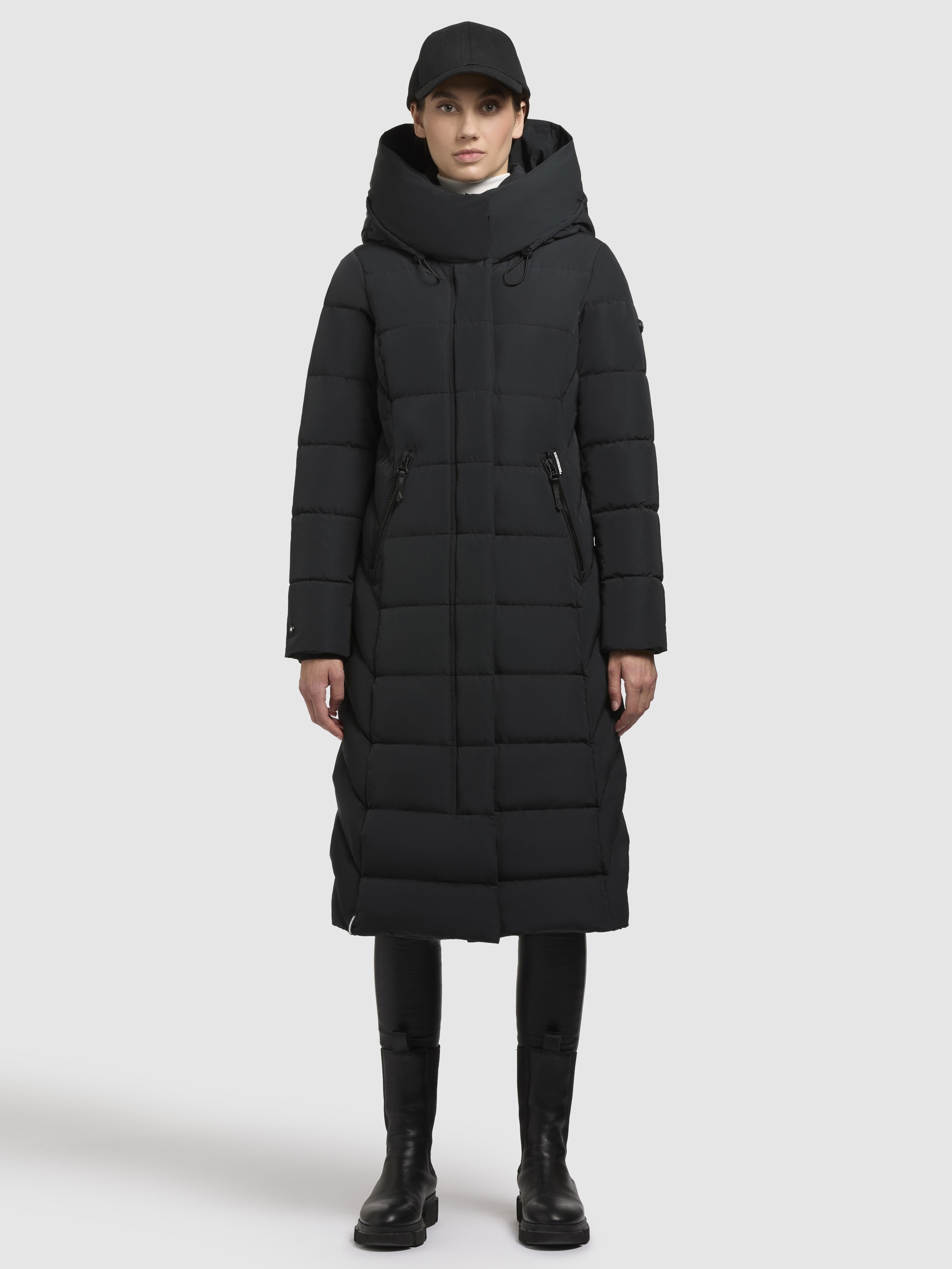 Steppmantel KHUJO "SENSY", Damen, Gr. M, grau (dunkelgrau), 100% Polyester, unifarben, regular fit wadenlang, eingesetzt elastischer Bund mit Windstopper, Mäntel Image