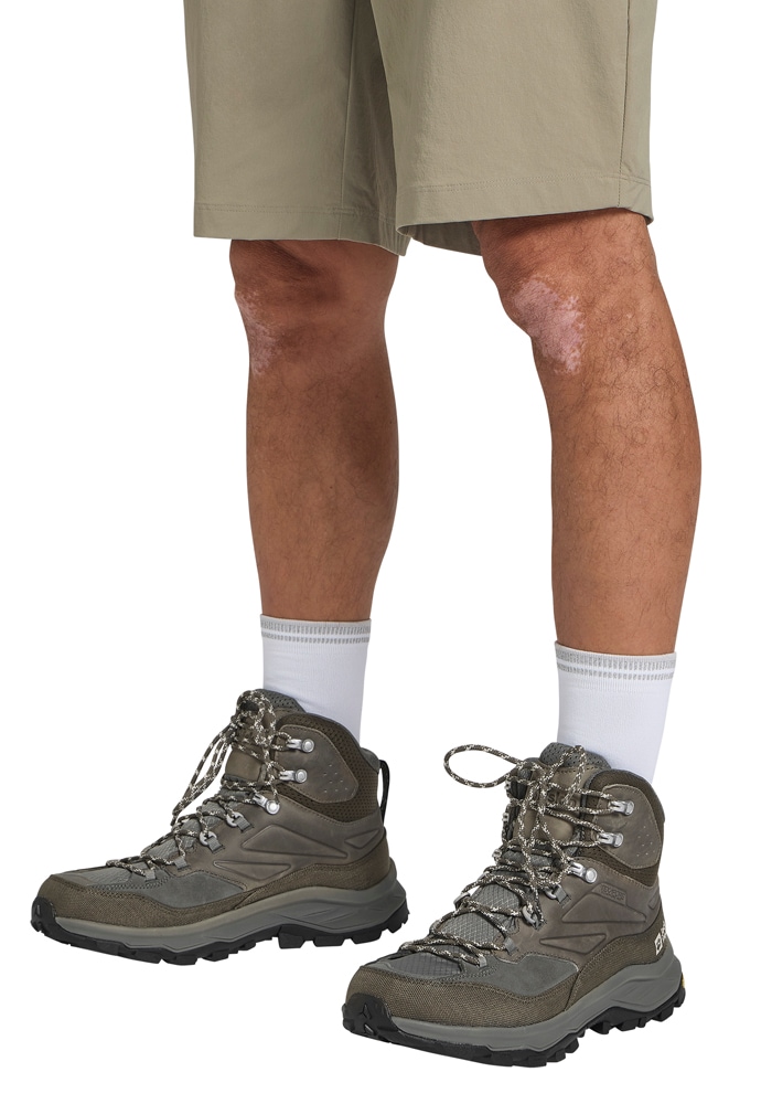 Wanderschuh JACK WOLFSKIN "CYROX TEXAPORE MID M", Herren, Gr. UK 7,5 - EU 41, Normalschaft, cold, coffee, Oberstoff: Synthetik; ;Obermaterial 2: Textile; Futter: Texapore Core ;Sole: / EVA; 100% / EVA, Schuhe Wanderschuh