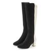 Stiefel LASCANA, Damen, Gr. 41, schwarz (schwarz, weiß), Obermaterial: 100% Textilmaterial. Futter: 100% Lederimitat. Decksohle: 100% Lederimitat. Laufsohle: 100% Synthetik, mehrfarbig, feminin, Schuhe, Langer Stiefel, Stiefelette mit Blockabsatz in...