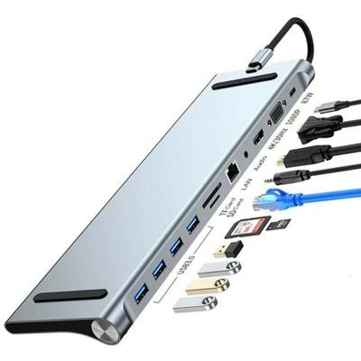 Trade Shop Traesio - Trade Shop - hub 11 in 1 usb type c adapter mit hdmi 4K vga ethernet lan sd Image