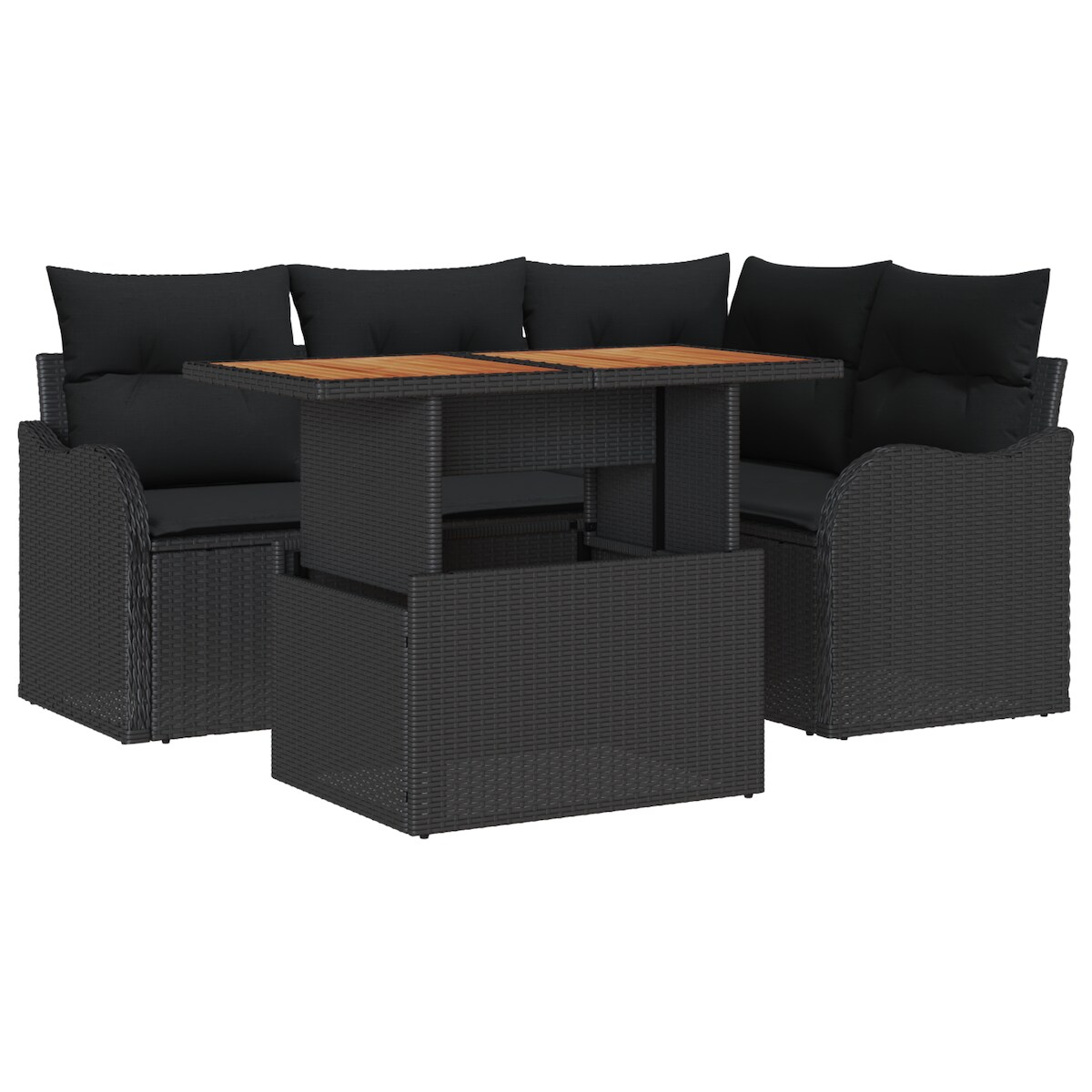 vidaXL 5-teiliges Garten Sofaset mit Kissen Schwarzes Poly Rattan Akazie Image