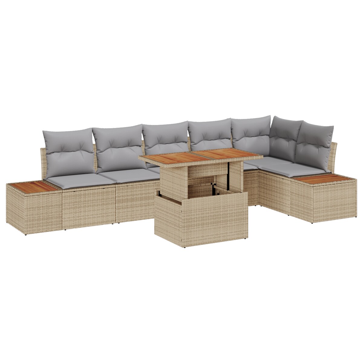 vidaXL 7-teiliges Garten-Dining-Set mit Kissen in Beige aus Poly-Rattan und Akazie Image