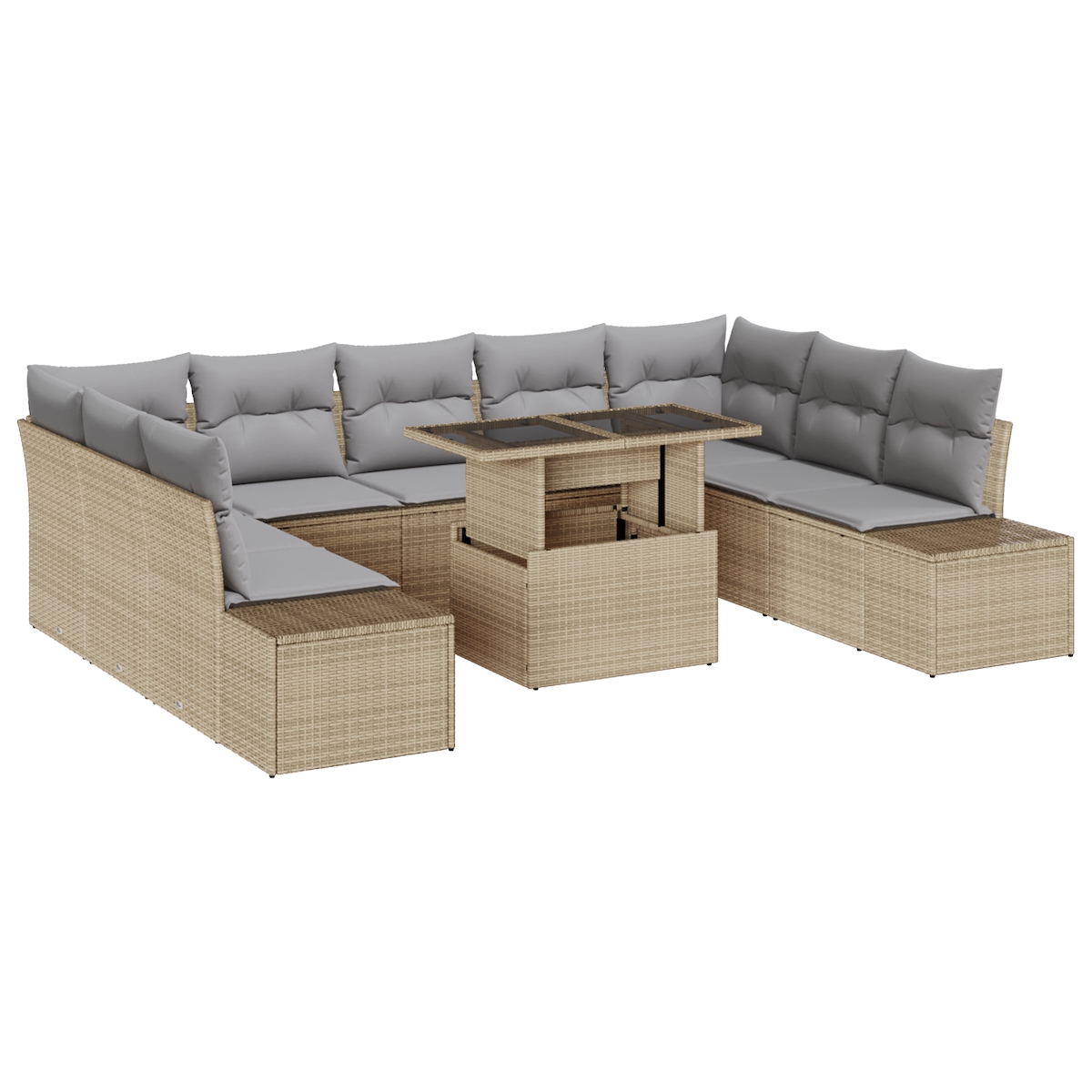 vidaXL 10-teiliges Garten-Sofa-Set mit beigen Kissen aus Poly Rattan Image