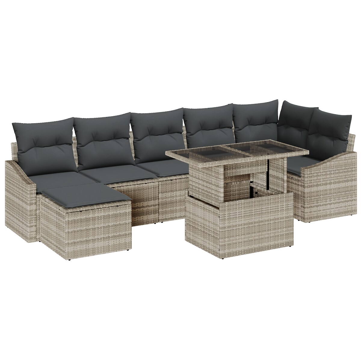 vidaXL 8-teiliges Gartensofa-Set mit hellgrauen Kissen aus Polyrattan Image