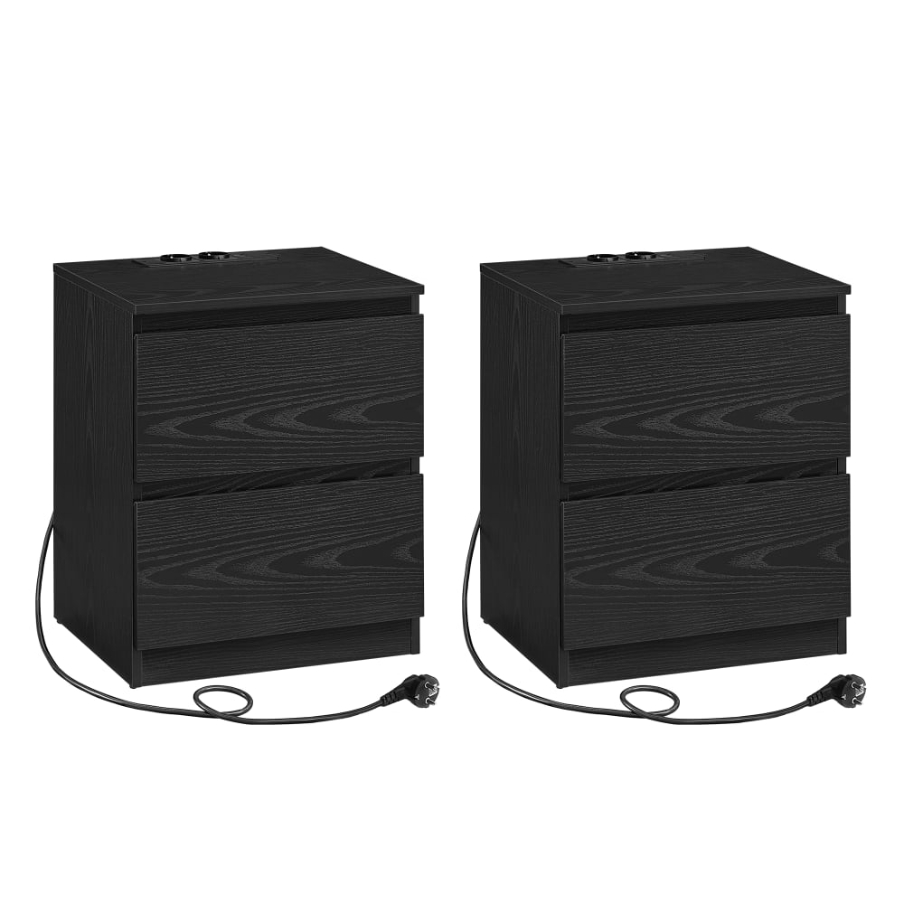 Set 2 comodini con ciabatta 2 cassetti nero ebano