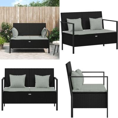 Vidaxl - Gartenbank 2-Sitzer mit Kissen Schwarz Poly Rattan - Gartenzubehör - Gartenbank - Outdoor Image