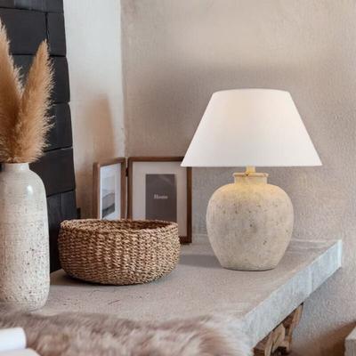 Kleine Tischlampe in Steinoptik lene - Weiß Tischlampe, große Tischlampe, rustikale Tischlampe Image