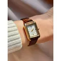 Montre à Quartz Vintage marron en acier inoxydable pour femmes, minimaliste, chiffres romains, horloge cadeau, étanche, mode cuir, montre pour femme
