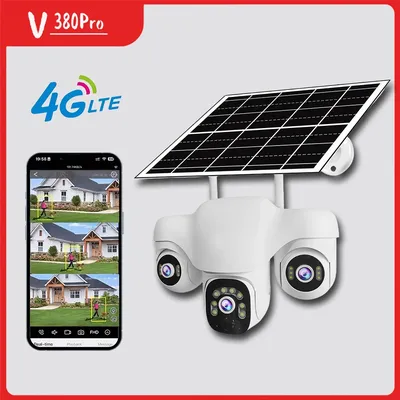 Camera 360° Outdoor 4G Solar Camera 15MP HD Triple Lens Waterproof CCTV Night Vision Two-Way Audio Camera Mobile Tracking IP Cam