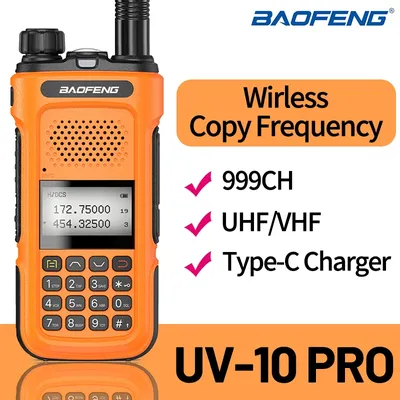Baofeng UV-10R Pro Walkie Talkie Type-C Charger Wireless Copy Frequency VHF UHF Handheld Two Way Radio 999CH For Travel Fishing