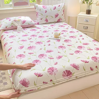 100% Cotton Bed Sheets Flower Printed Fitted Bed Sheet on Elastic Single/Queen/King Pure Cotton Bedsheets sabanas matrimoniales