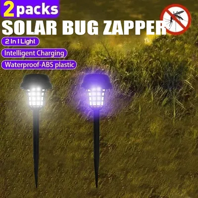 Solar Bug Zapper Light Waterproof-ABs Mosquito Killer with 2 Light Modes Safety Net Mosquito Repellent Lamp for Outdoor Lawn