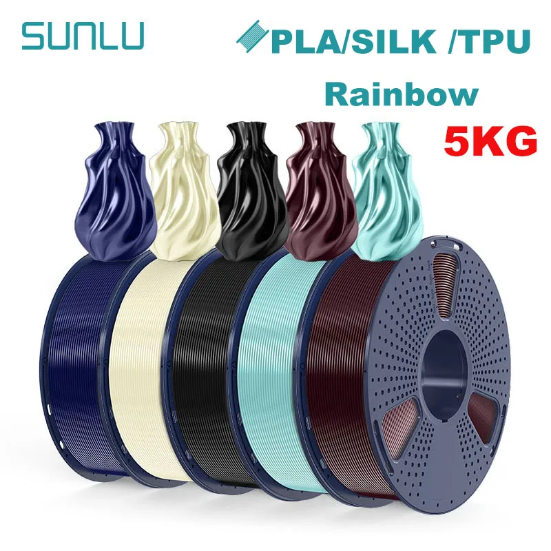 SUNLU 5 kg PLA/Seide Dual/Triple/TPU SEIDE/Regenbogen-Filament 1,75 mm 1 kg Spule (2,2 lbs), ordentlich gewickeltes Filament, passend für die meisten FDM-Drucker Image