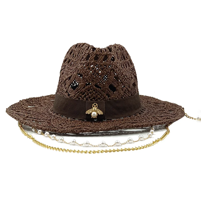 Sommer Strohhüte für Frauen Modische Metall Biene Brief Damen Party Kleid Hüte Reise Strand Sonnenhut Chapeau Femme Image