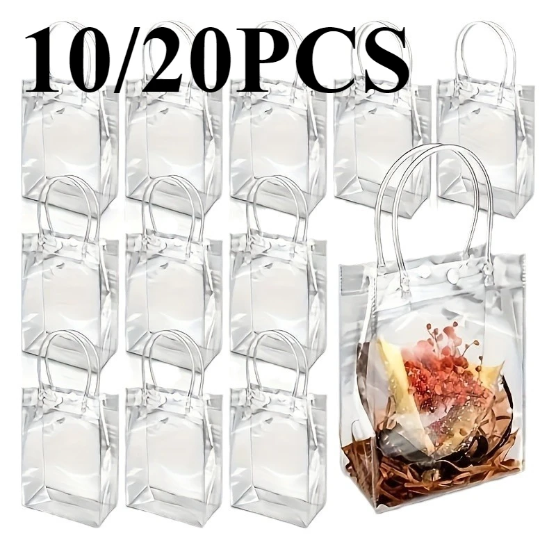 10/20PCS Transparente PVC Geschenktüte mit Griff Hochzeit Geburtstag Party Weihnachten Süßigkeiten Geschenk Verpackung Wiederverwendbare Kosmetik Einkaufstasche Image