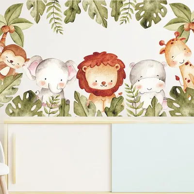 Cartoon Löwe Elefant Affe Wandaufkleber für Kinderzimmer Home Dekoration Wandbild abnehmbare Tapete Kind Schlafzimmer Kinderzimmer Aufkleber Image
