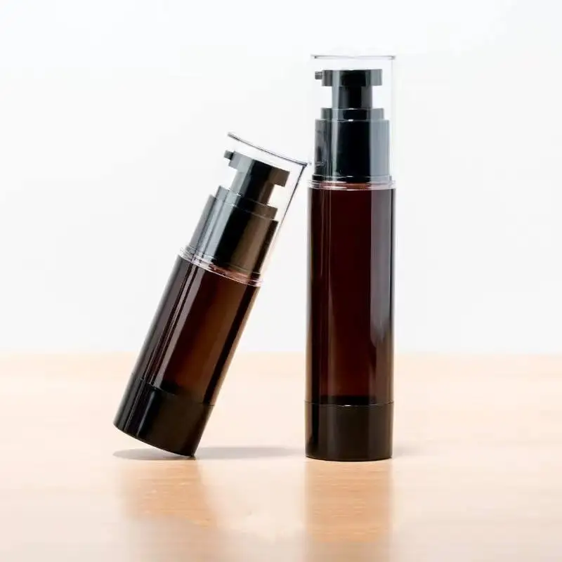 3PCS 15ml/50ml/100ml Tragbare Braun Dunkle Vakuum Flasche Lotion Drücken Foundation Flüssigkeit creme Kunststoff Spray Flasche Auslaufsicher Image