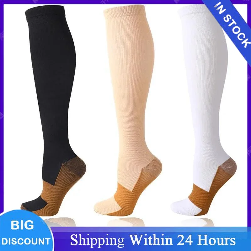2 Paar Kupfer-Kompressionssocken für Damen und Herren, Anti-Ermüdung, Schmerzlinderung, abgestufte Unisex-Kompressionsstrümpfe, kniehoch, 15–20 mmHg Image