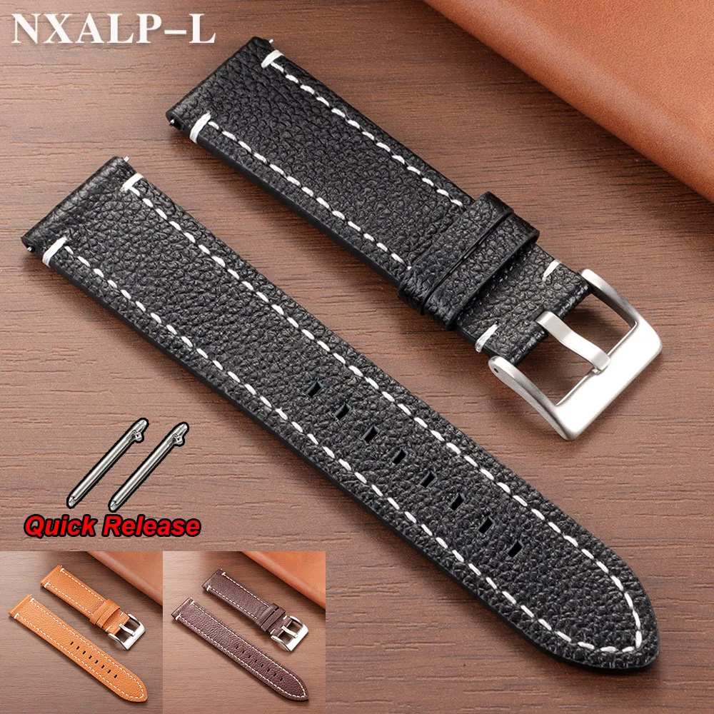 Doppelseitige Uhrenarmbänder aus Rindsleder, 18/19/20/21/22/24 mm, Kalbsleder-Uhrenarmband für Damen und Herren, Sport-Business-Armband, Schnellverschluss Image
