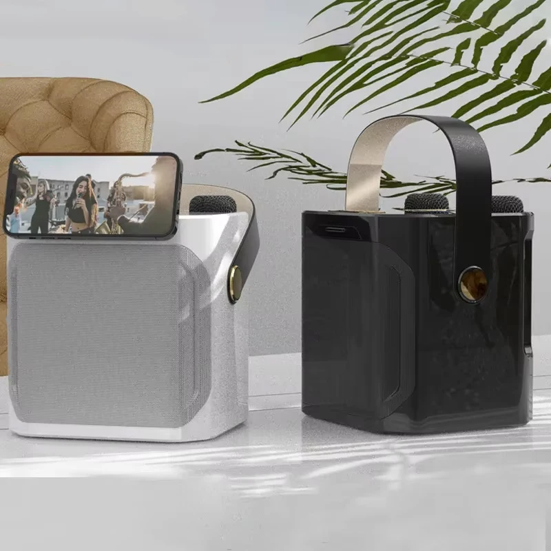 Bluetooth-Lautsprecher, tragbar, 360-Grad-Stereo-Surround, leistungsstarker kabelloser Karaoke-Subwoofer mit 2 Mikrofonen, Boombox, Geschenk für Kinder zu Hause Image