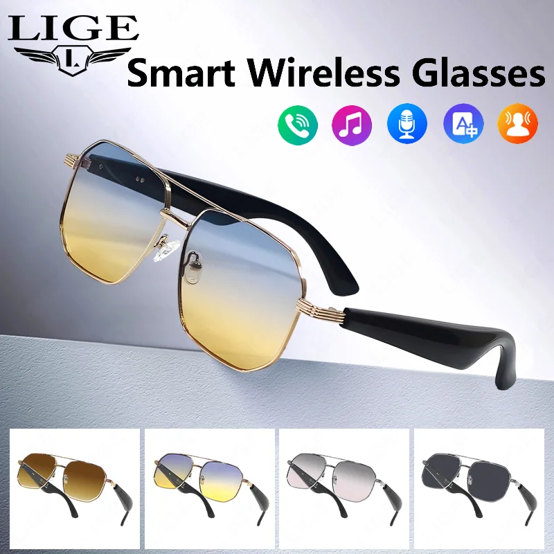 LIGE Smart-Brille mit Lautsprecher, Bluetooth, kabellos, Audio, Touch, Freisprechen, Stereo-Musik-Kopfhörer, intelligente Sonnenbrille für Damen Image