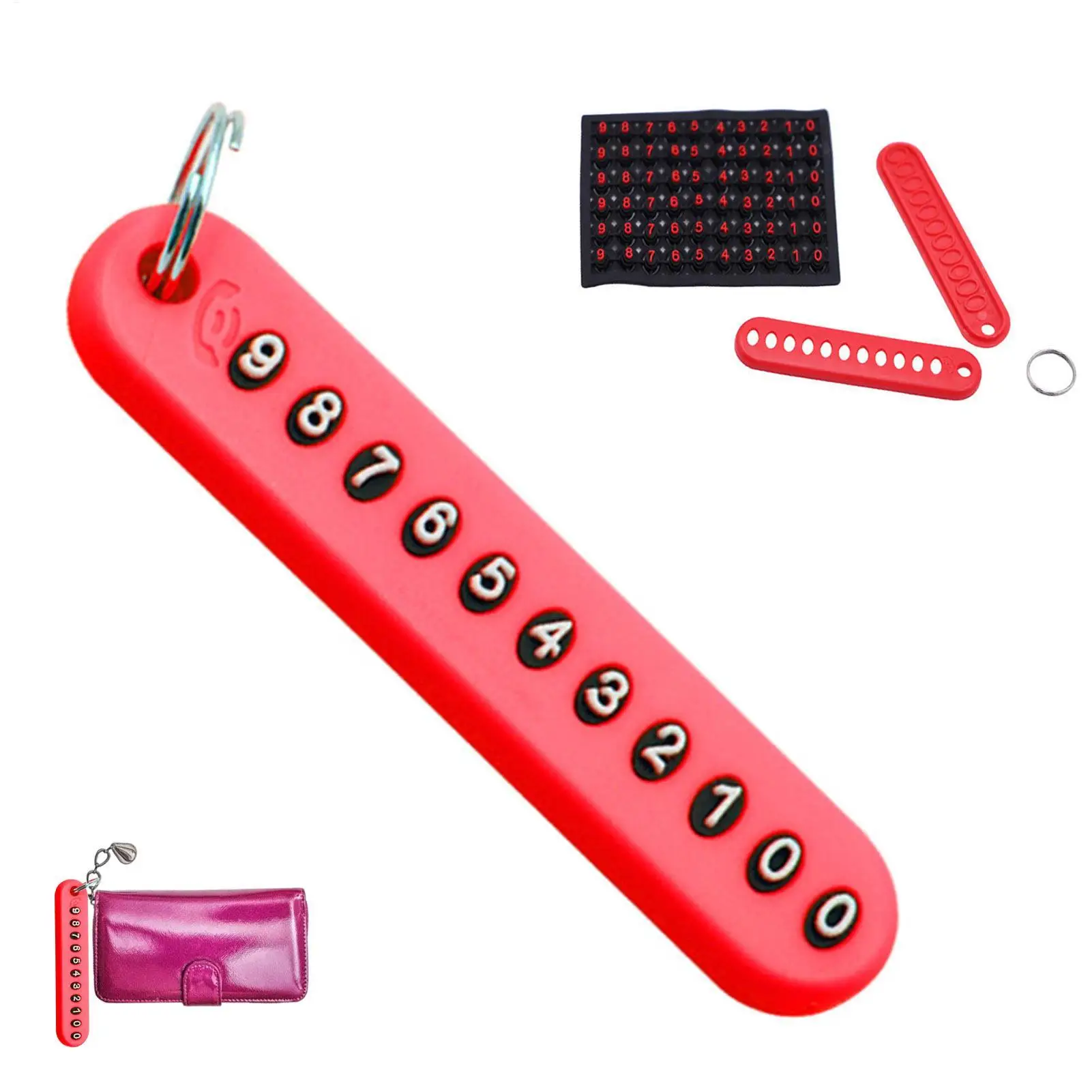 10 Farben Anti-Verlust-Telefonnummernschild, Auto-Schlüsselanhänger, Anhänger, Auto, Fahrzeug, Karte, Schlüsselanhänger, Schlüsselanhänger für Männer und Frauen Image