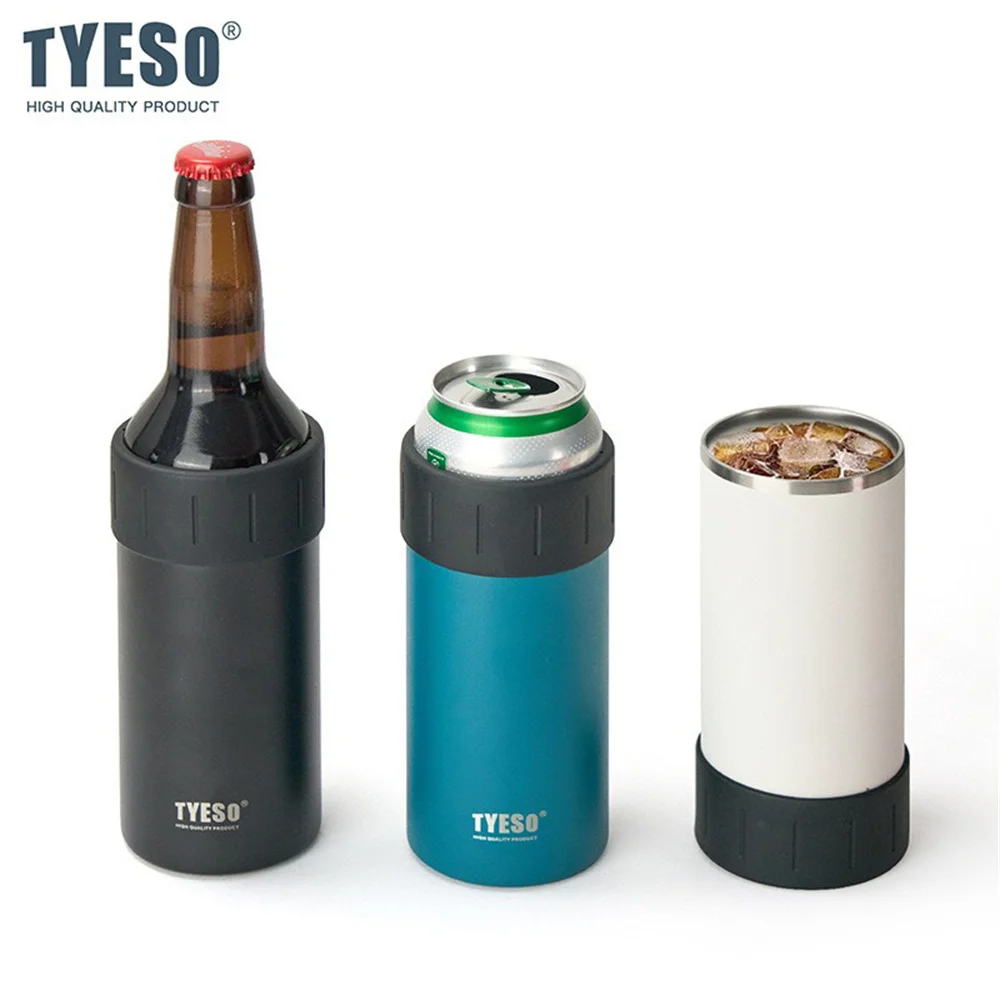 TYESO 12/18 Unzen isolierte Bierflaschen- und Dosenkühler aus Edelstahl, Cola-Bierkrug, hält warm/kalt, doppelwandiger Getränkekühler Image