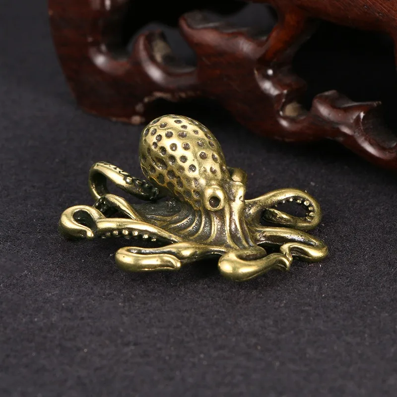 Messing Octopus Home Dekoration Antike Kupfer Tier Figuren Miniaturen Schreibtisch Ornament Zubehör Kreative Tisch Tee Haustiere Handwerk