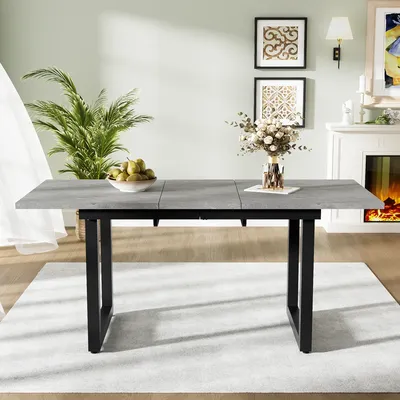 Extendable Dining Table, Modern Rectangle Industrial Style Coffee Leisure Table, L140/180*W80*H75, Space Saving Dining Table