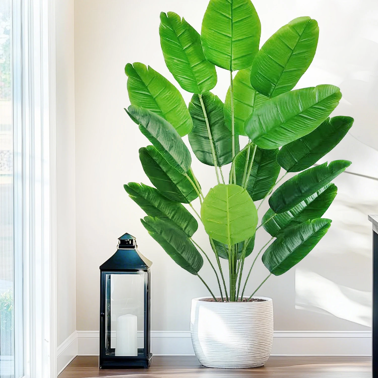 65-84-125 cm/47,2 Zoll 24 Blatt große tropische Palme gefälschte Bananenpflanze Blätter Real Touch Strelitzia Reginae Kunststoffpflanze