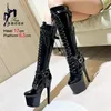 Schwarz Gürtel Schnalle Gladiator Kniehohe Stiefel 17 CM Stiletto Heels Große Größe 44 45 Frauen Plattform Stiefel sexy Pole Dance Schuhe