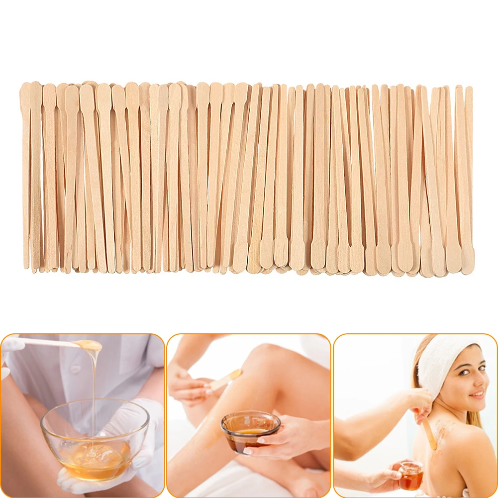 100PCS New Disposable Wooden Waxing Stick Spatulas Wax Applicator Quality Wood Sticks For Hair Eyebrow Removal Body Beauty Tool Image