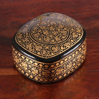 Midnight Vine,'Black Gold Painted Papier Mache and Wood Leaf Decorative Box'